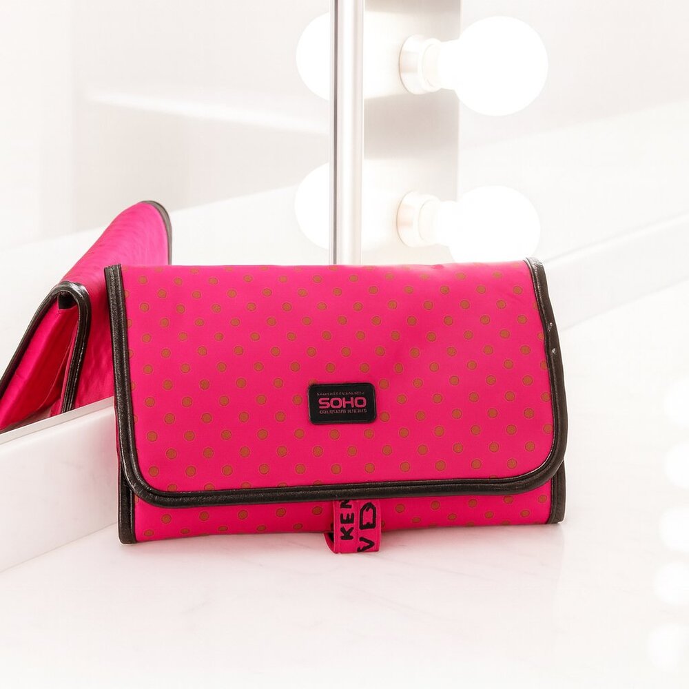 SOHO London Soho New York Pink Polka Dot Hanging Travel Makeup Bag Organizer EUC